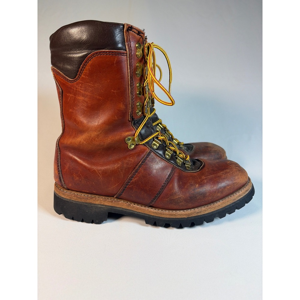 Wolverine Vintage USA Leather Work Boots Brown Vibram Lug Sole Mens 9.5 E 1080
